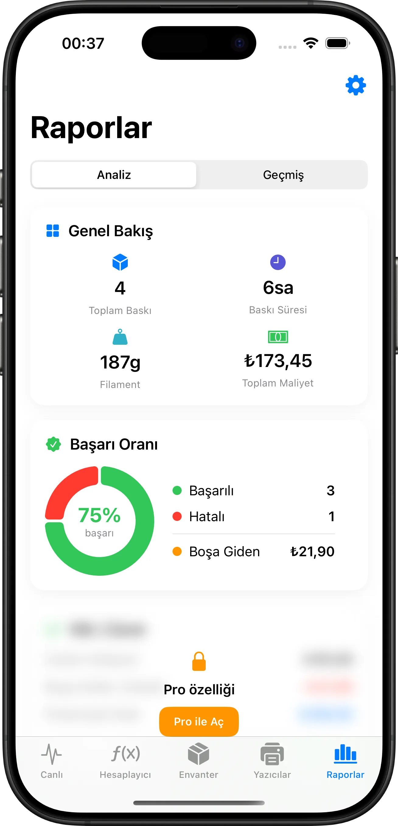 LayerCost uygulaması — reports